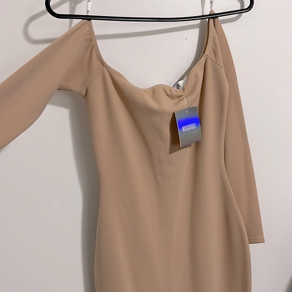 Missguided Bardot fishtail hem dress - off-shoulder midi - size 2 nude - Picture 3 of 5
